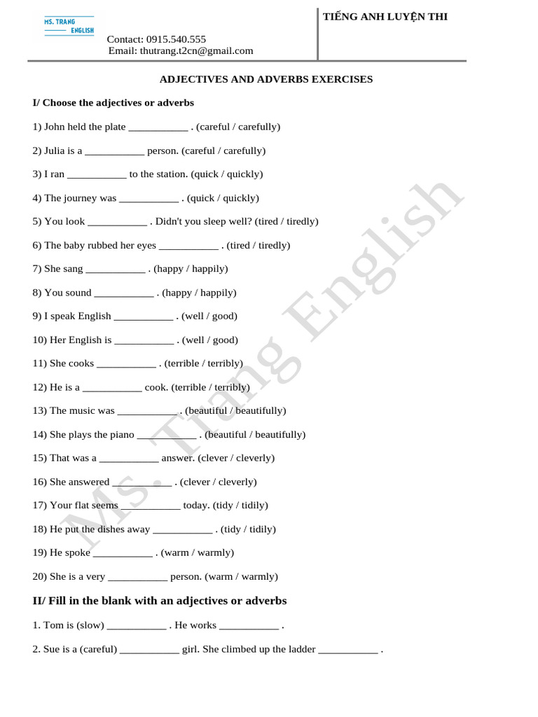 Adj & Adv Ex 1 | PDF