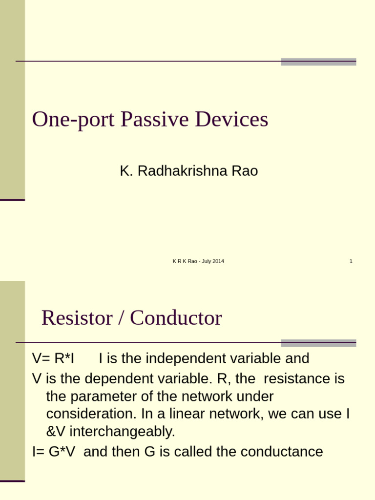 One-Port Passive Devices Overview | PDF | Passivity (Engineering ...