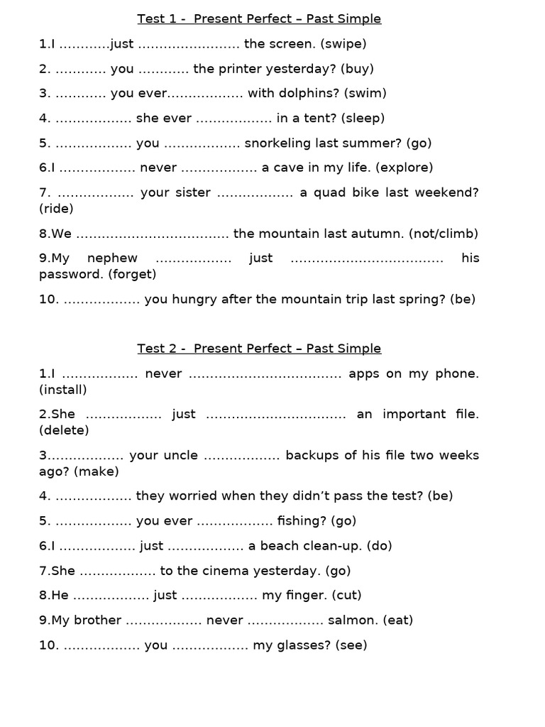 Present Perfect vs Past Simple Exercises | PDF
