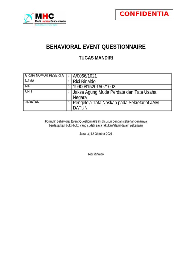 Panduan Behavioral Event Questionnaire | PDF