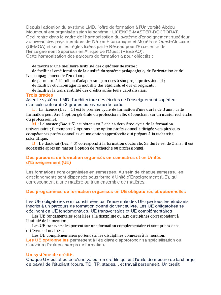Système LMD à l'Université Abdou Moumouni | PDF
