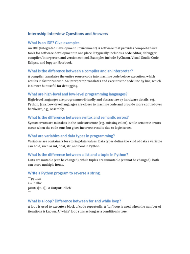 Internship Interview Prep: Coding Q&A | PDF | Object Oriented ...