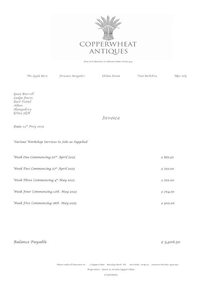 Fine Arts Restoration Invoice 2023 | PDF