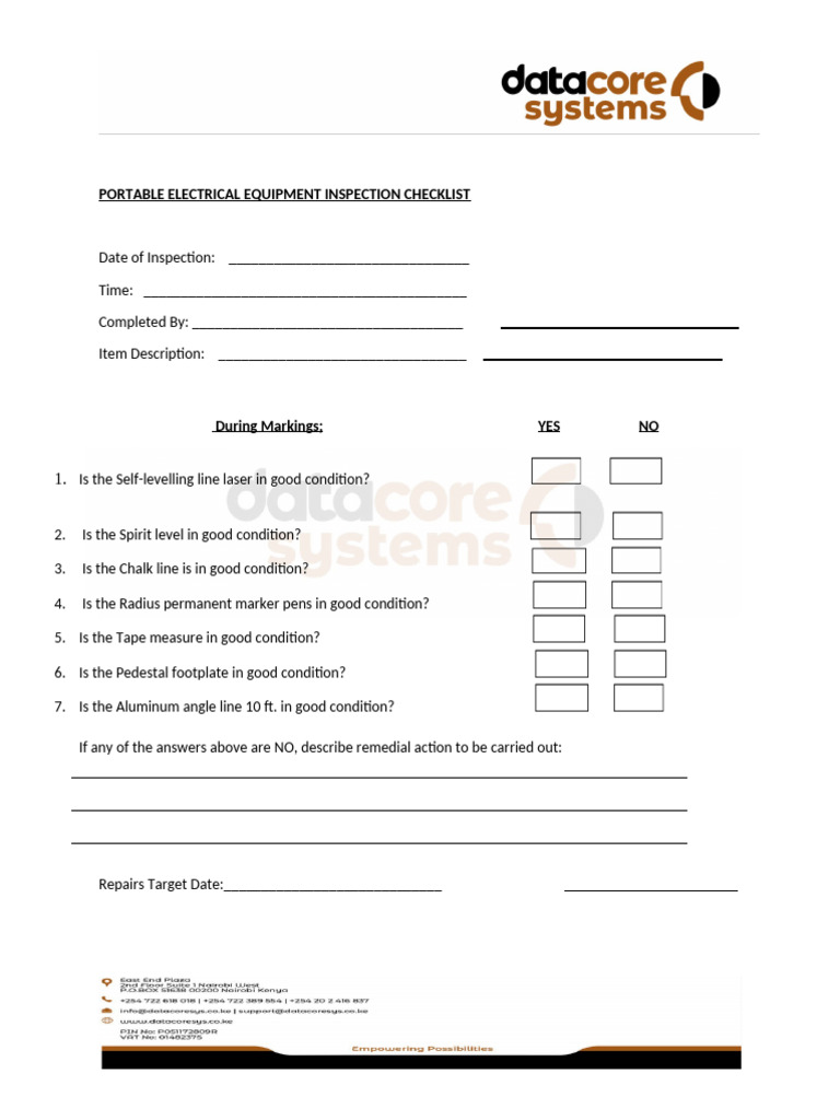 Portable Electrical Equipment Inspection Checklist | PDF