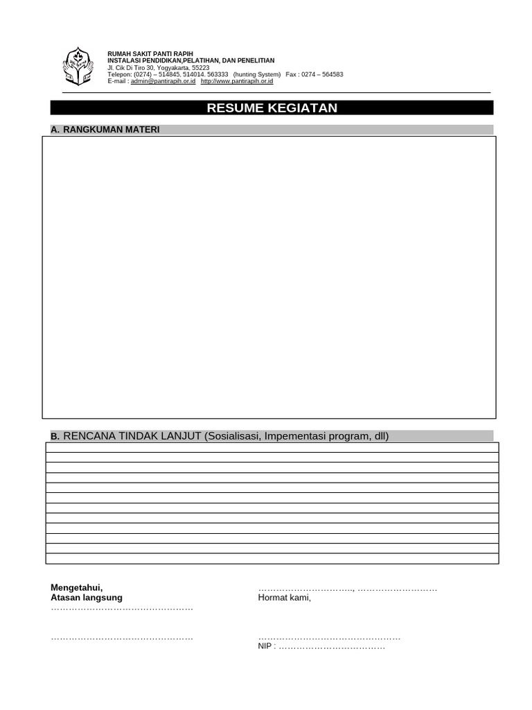 Resume Kegiatan Rumah Sakit Panti Rapi h | PDF