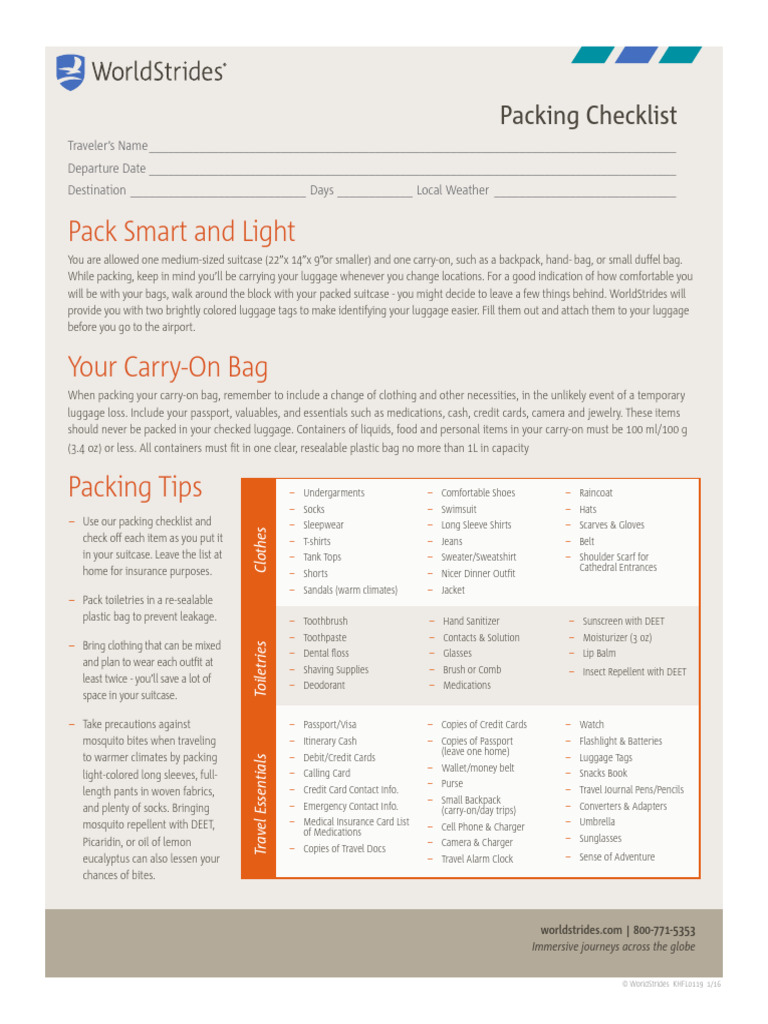 International Travel Packing Checklist | PDF | Baggage | Sweater
