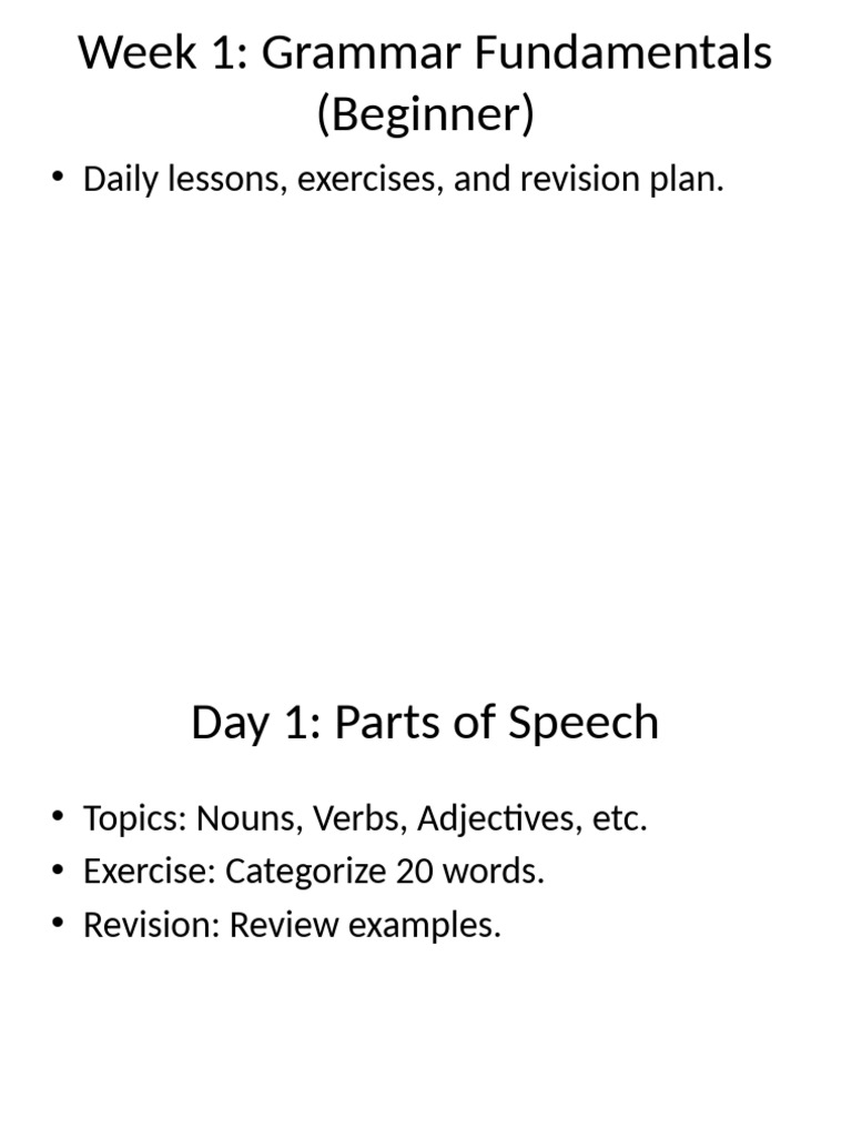 1 Month English Grammar Curriculum | PDF | Verb | Grammatical Tense