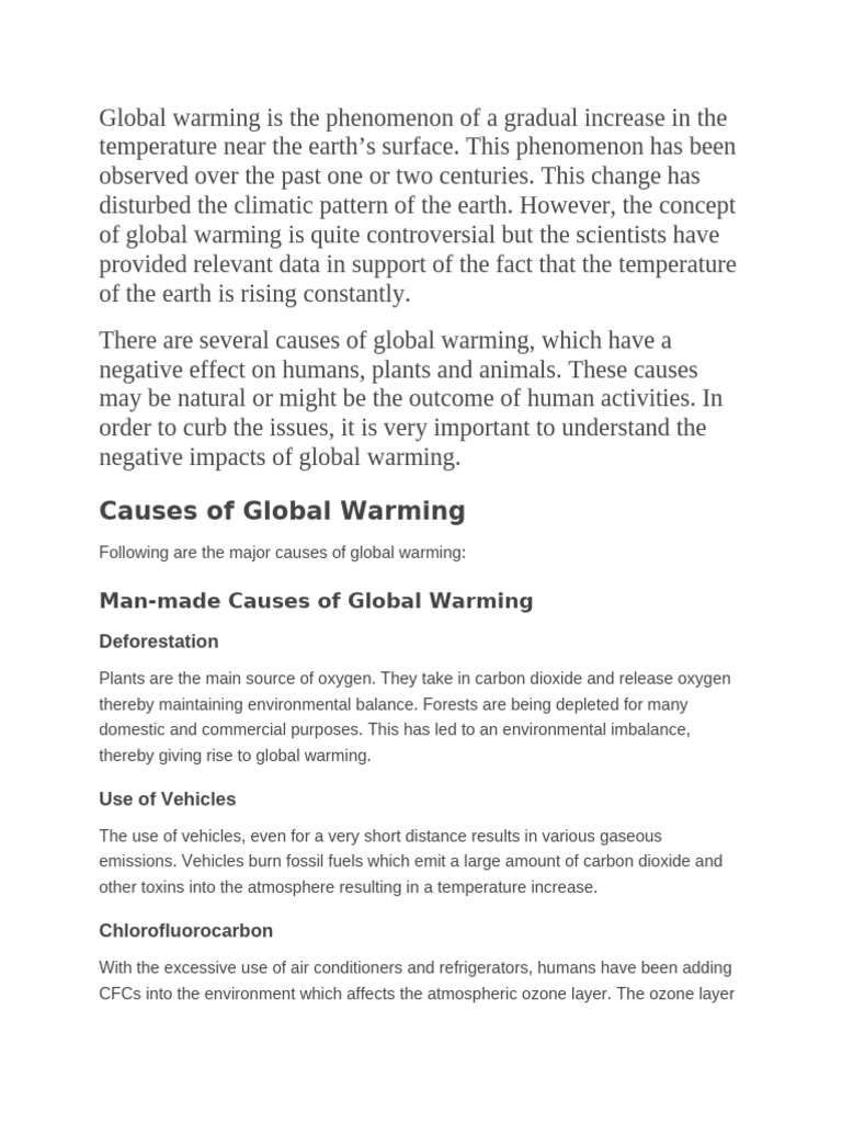 Causes and Effects of Global Warming | PDF | Climate Change | Climate ...