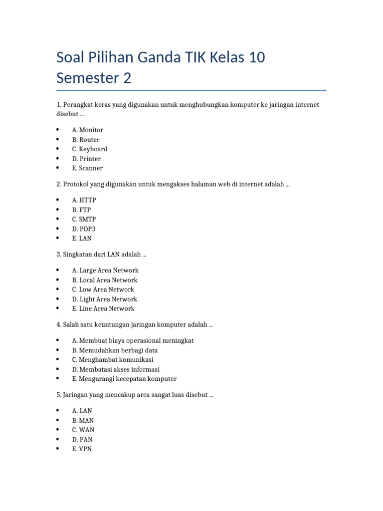 Soal TIK Kelas10 Semester2 PDF