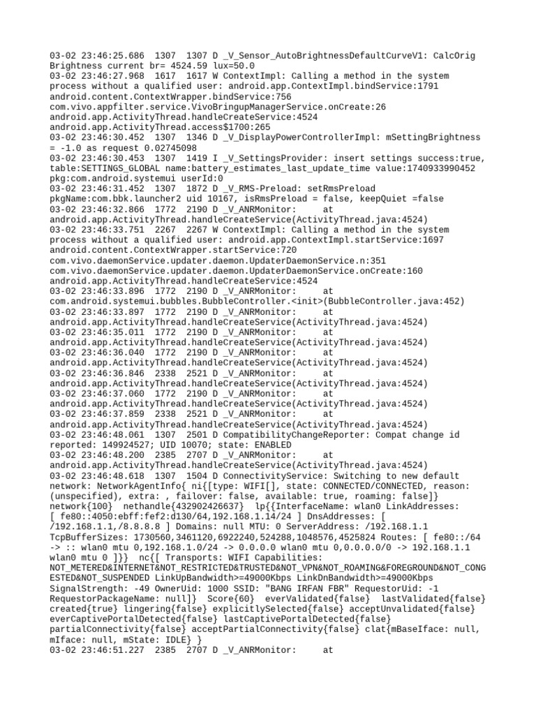 Vivo Device Log Analysis and Errors | PDF | System Software | Computing