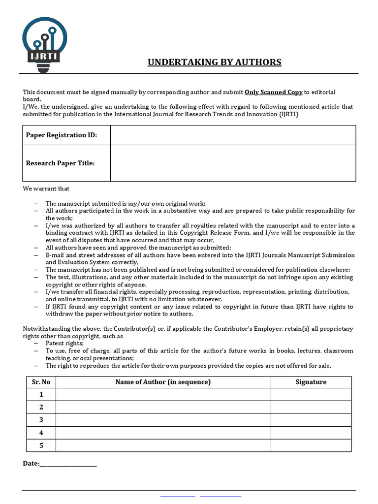 Undertaking by Authors Form | PDF | Copyright | Intellectual Property Law