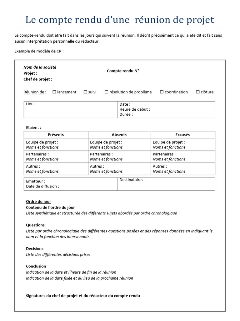 Modèle de Compte Rendu de Réunion | PDF