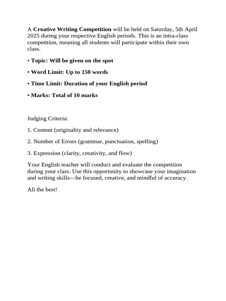 Creative Writing Competition | PDF