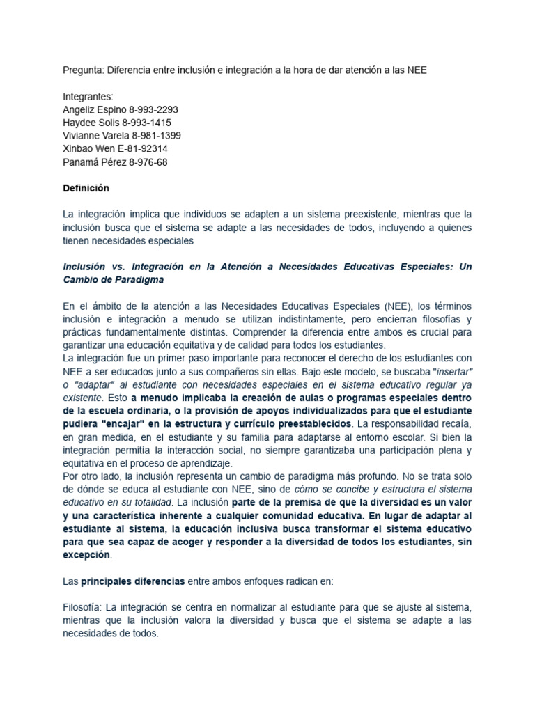 Inclusión e Integración en NEE | PDF | Inclusión (Educación) | Plan de ...
