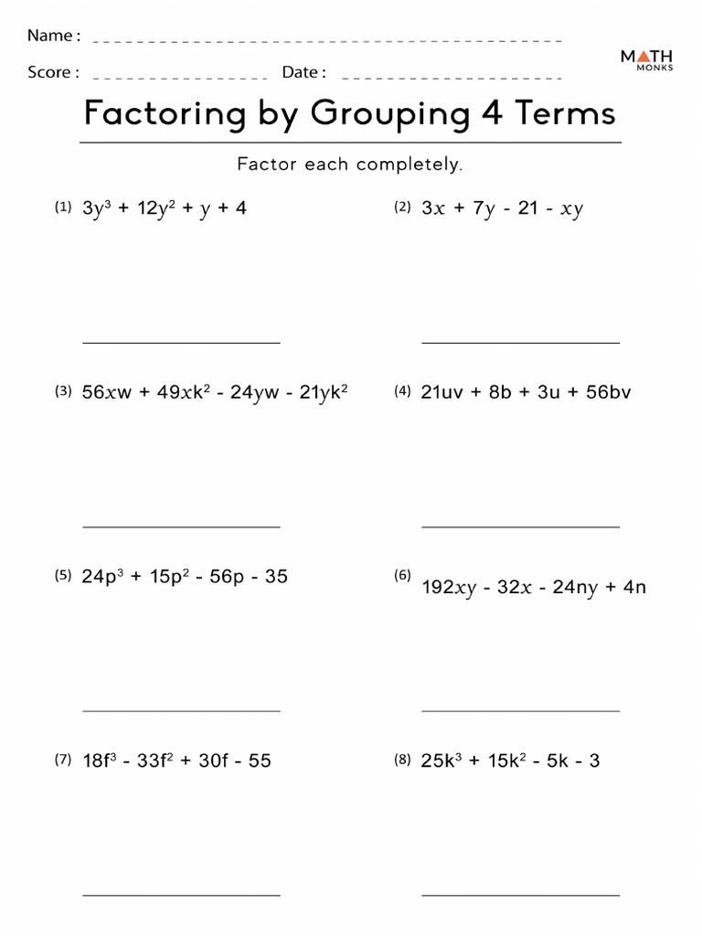 Factoring-by-Grouping-4-Terms-Worksheet | PDF