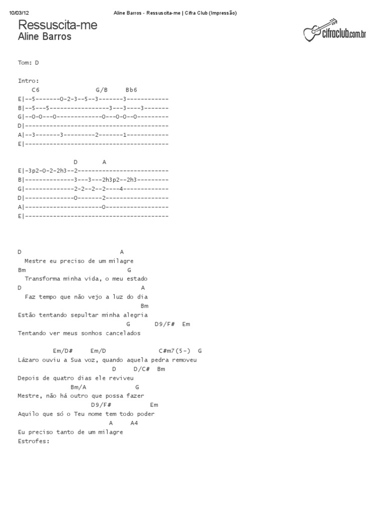 Aline Barros RessuscitaMe Cifra Club (Impressão) PDF Lazer