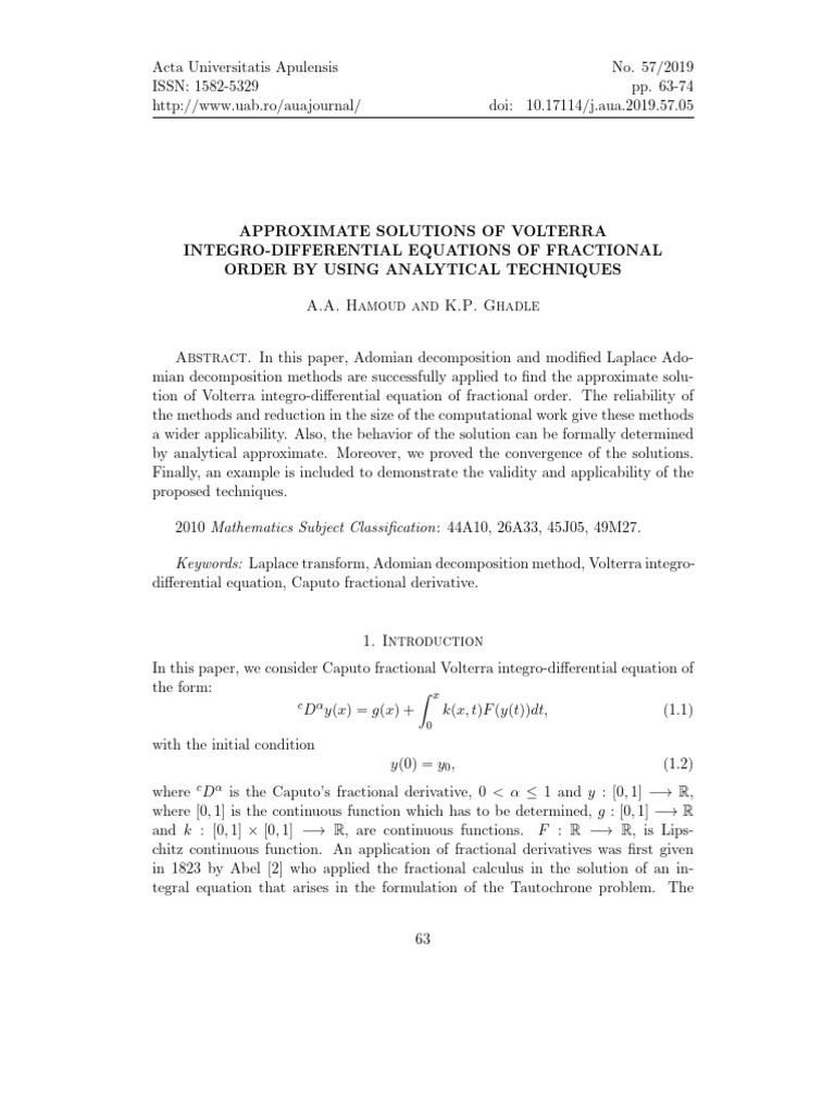 Approximate Solutions of Volterra Integr | PDF | Laplace Transform ...