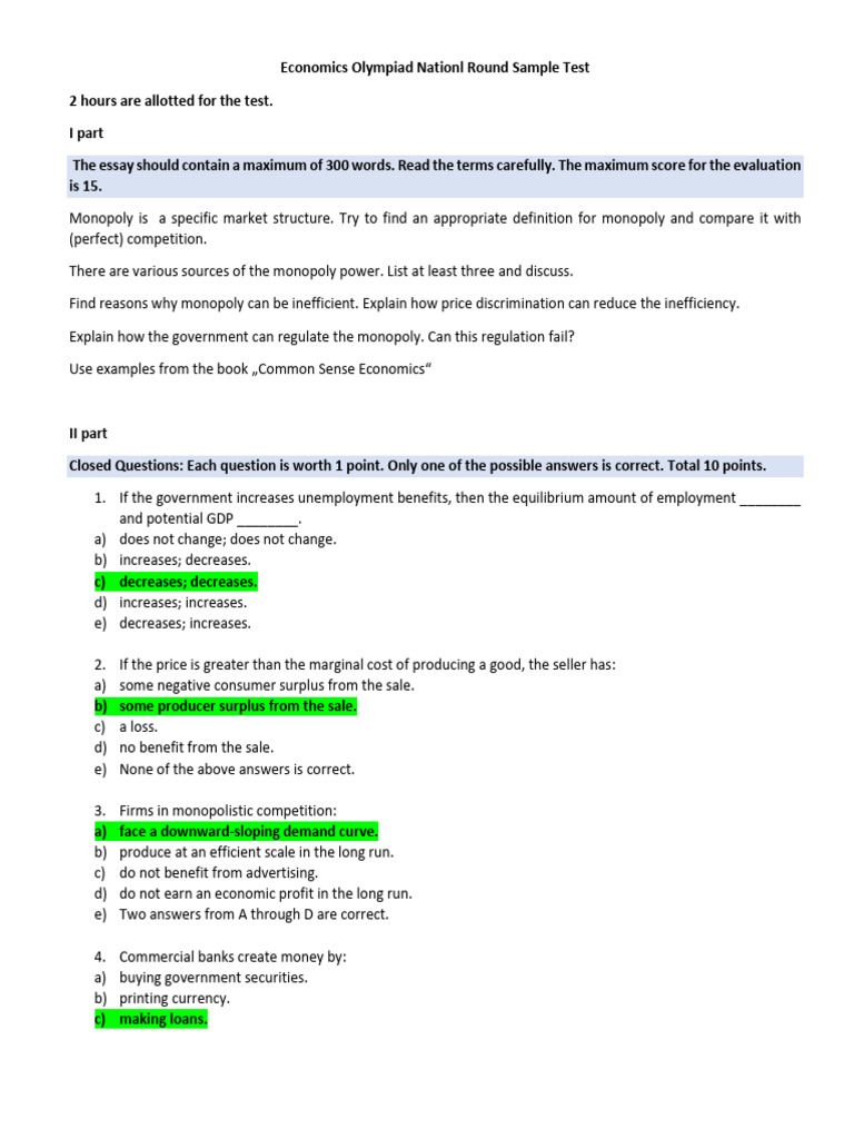 Economics Olympiad Sample Test 2025 | PDF | Monopoly | Economic Surplus