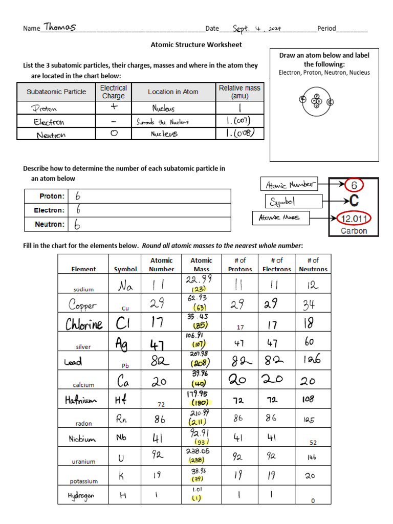 Atomic Structure Practice | PDF | Atoms | Neutron