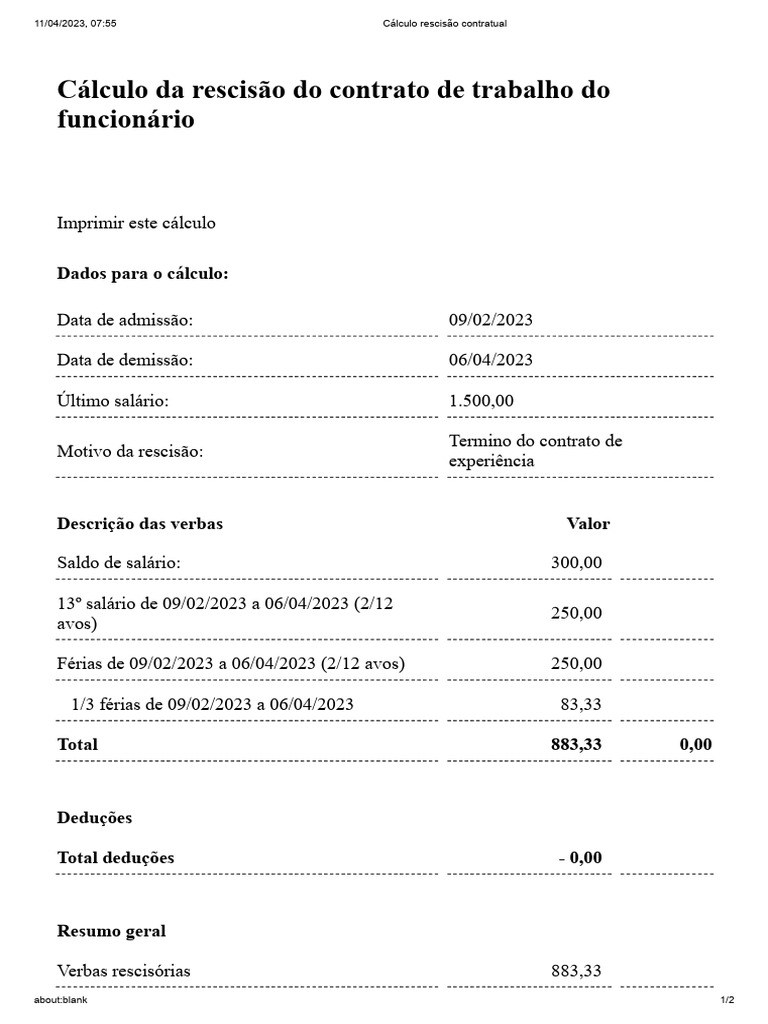 Cálculo Rescisão Contratual | PDF