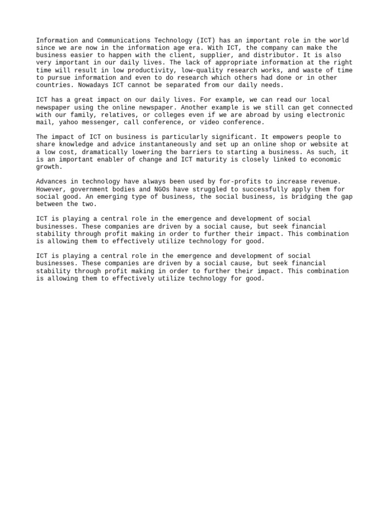 The Importance and Impact of ICT in My Life, Society and Professional ...