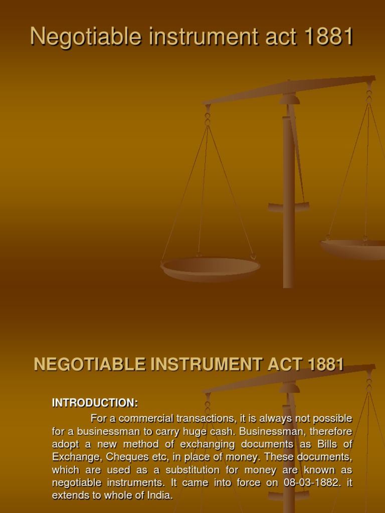 Negotiable Instrument Act 1881 | PDF | Negotiable Instrument | Cheque