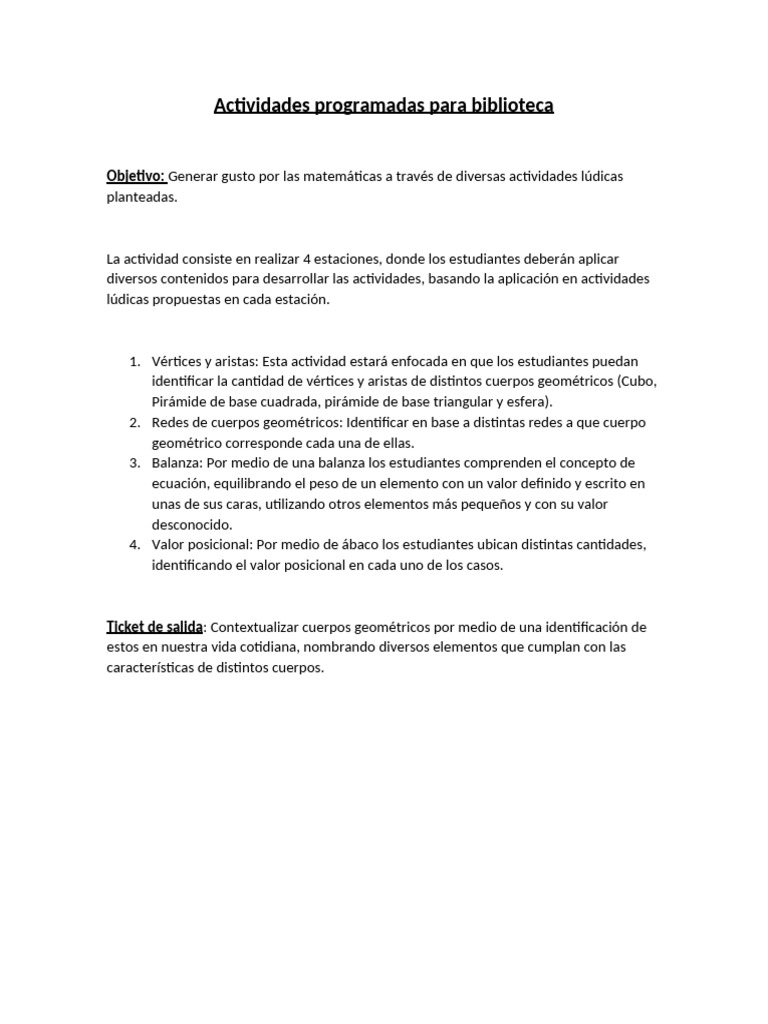 Actividades Programadas para Biblioteca | PDF