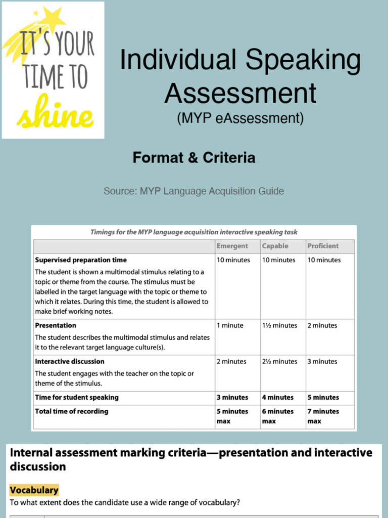 MYP Individual Speaking Assessment Guide | PDF