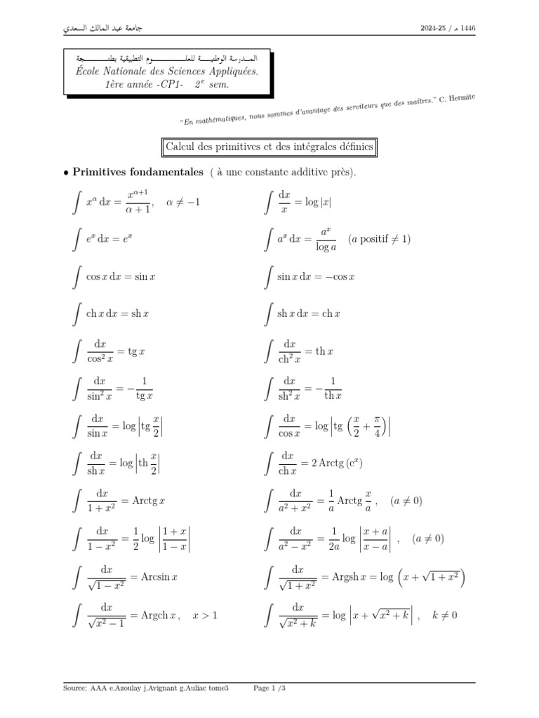 Calcul des Primitives et Intégrales | PDF | Mathématiques