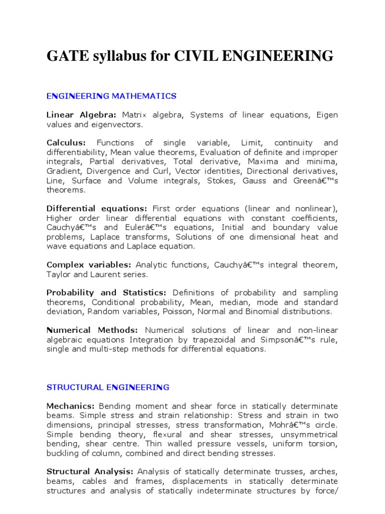 GATE 2026 Civil Engineering Syllabus | PDF | Stress (Mechanics) | Fluid ...