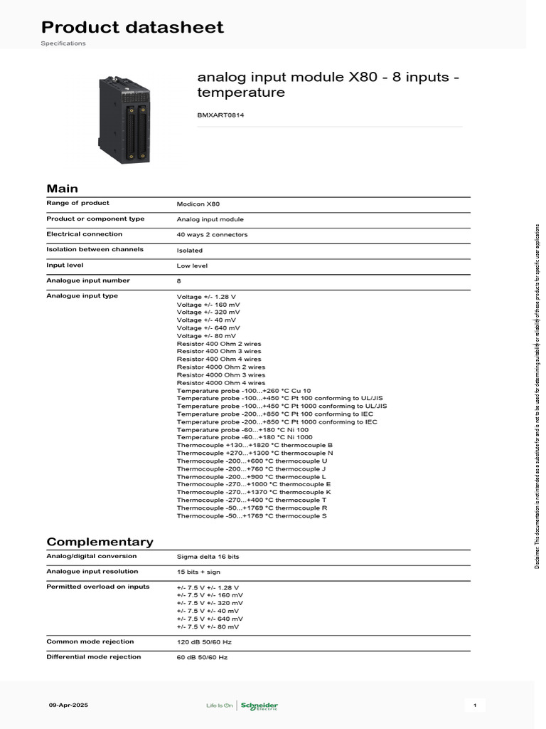Modicon X80 Analog Input Module 8-Channel | PDF | Thermocouple | Resistor