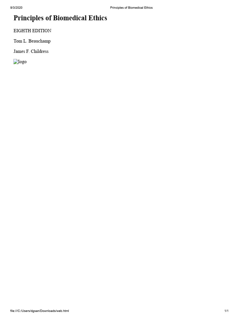 Principles Of Biomedical Ethics 8th Edition By Tom L Beauchamp Pdf
