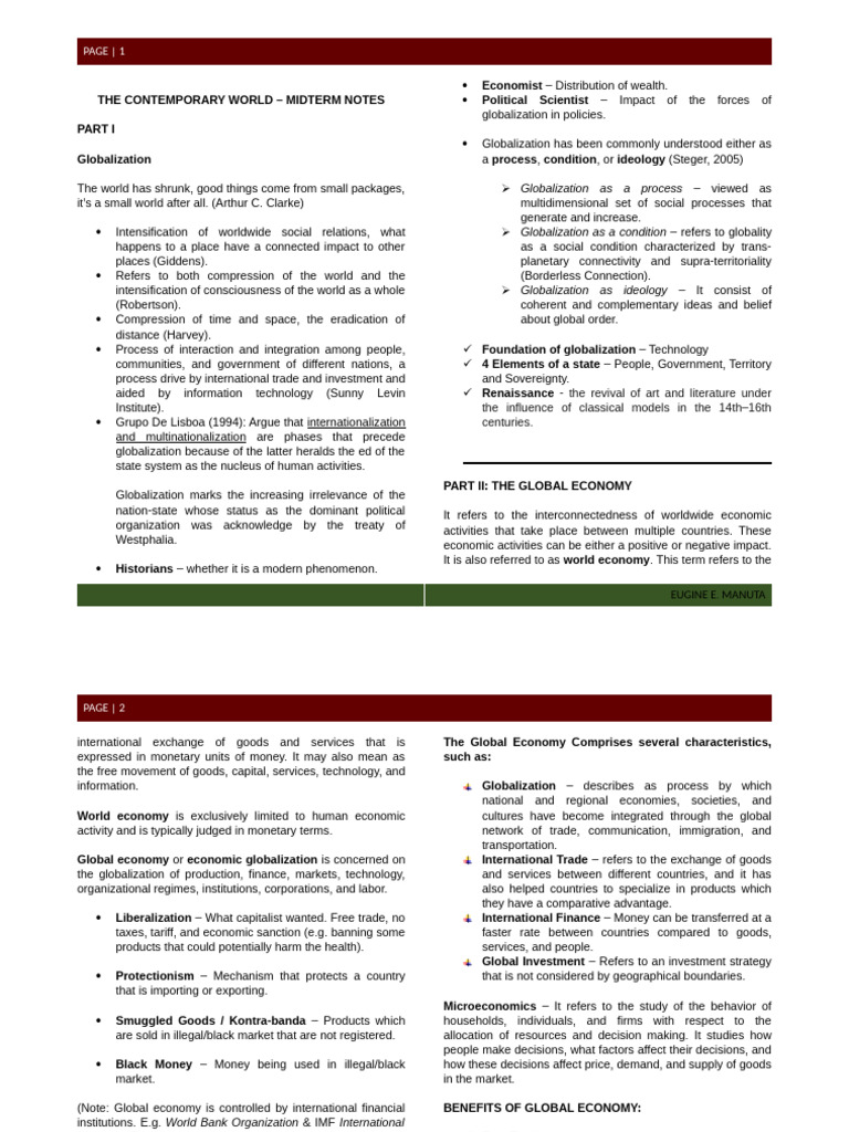 Contempo Midterm Notes Final | PDF | Market (Economics) | Economic ...