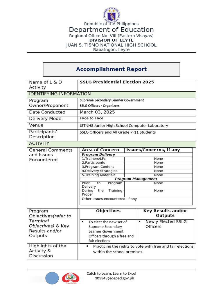 Accomplishment Report (For Send) | PDF