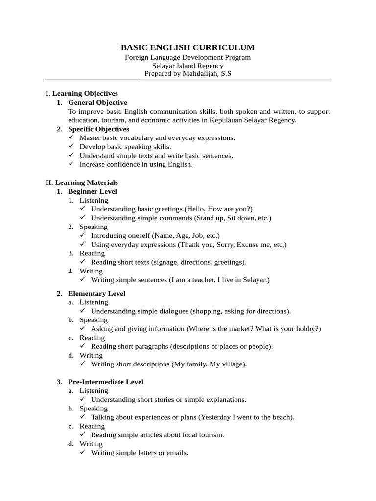 Basic English Curriculum Overview | PDF | Language Education | Linguistics