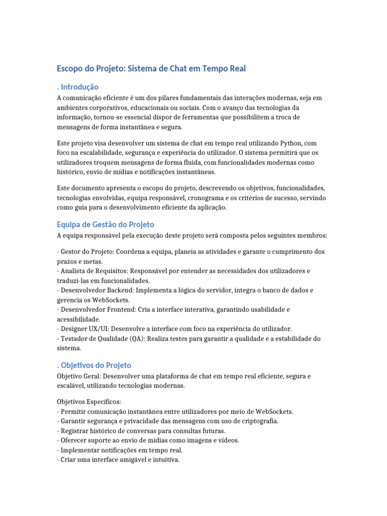 Sistema de Chat em Tempo Real com Python | PDF | Autenticação | Testes ...