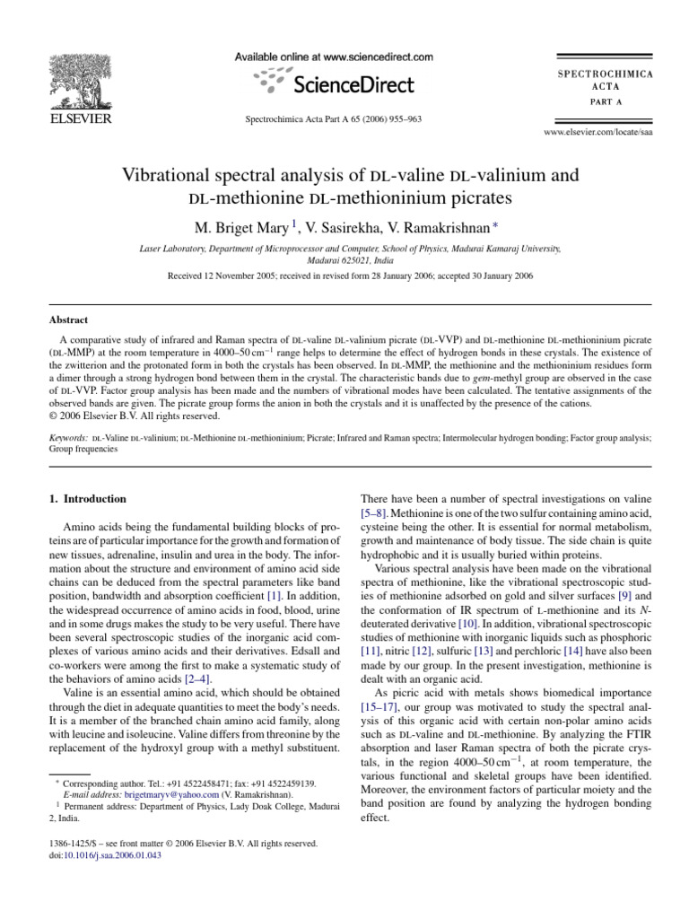 2006 - Vibrational Spectral Analysis of Dl-Valine Dl-Valinium and Dl ...