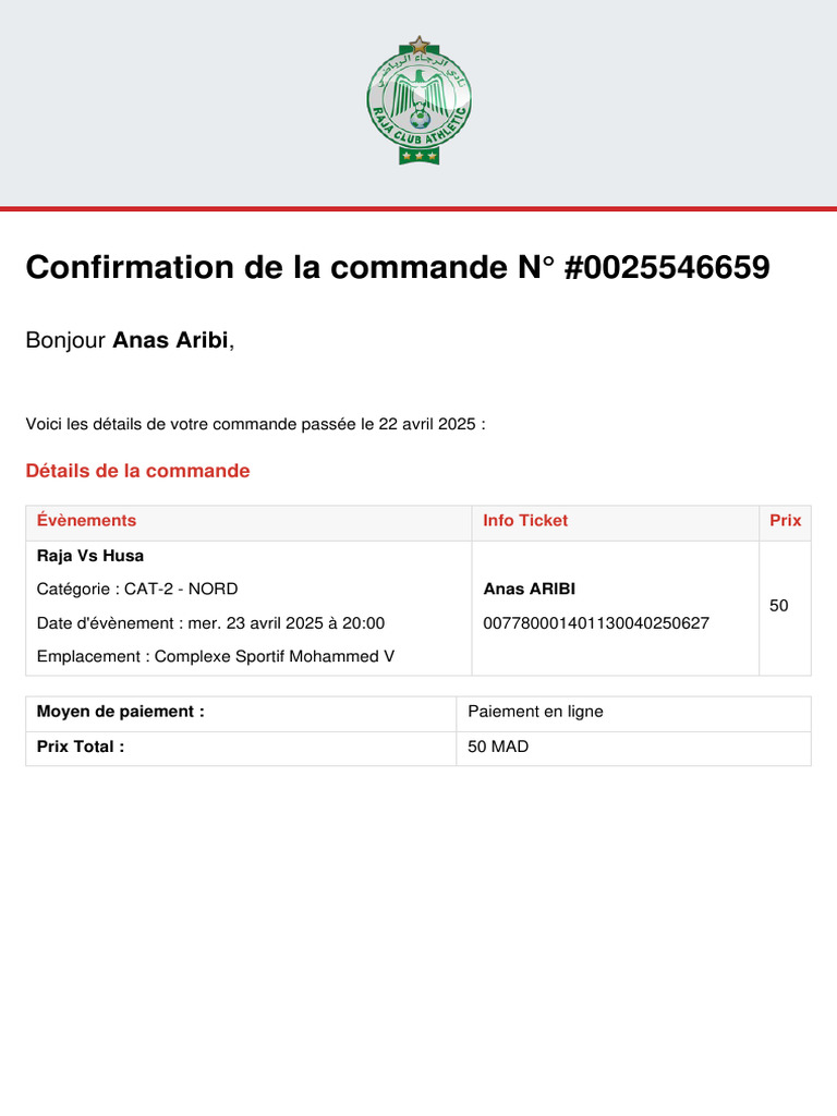 Ticket Husa pour Raja Vs Husa | PDF