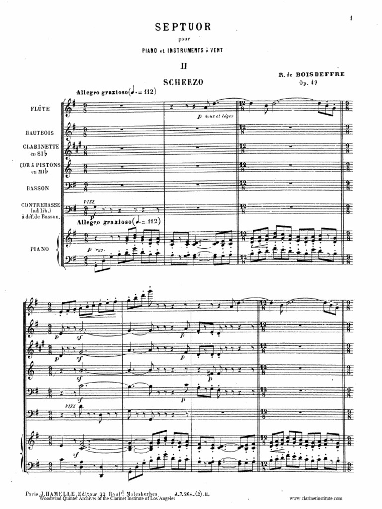 (Clarinet - Institute) Boisdeffre Septet | PDF | Woodwind Instruments ...
