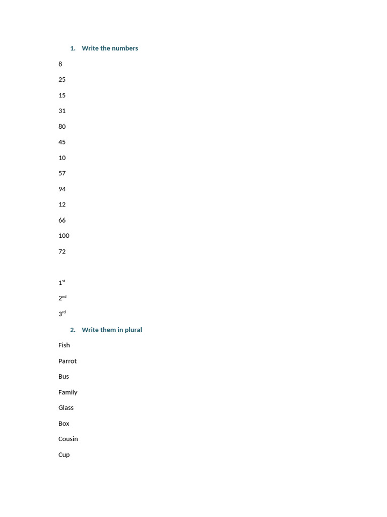 Numbers Plural Articles Pdf