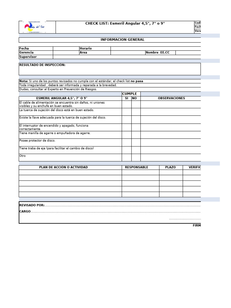 R-323 Check List Esmeril Angular | PDF