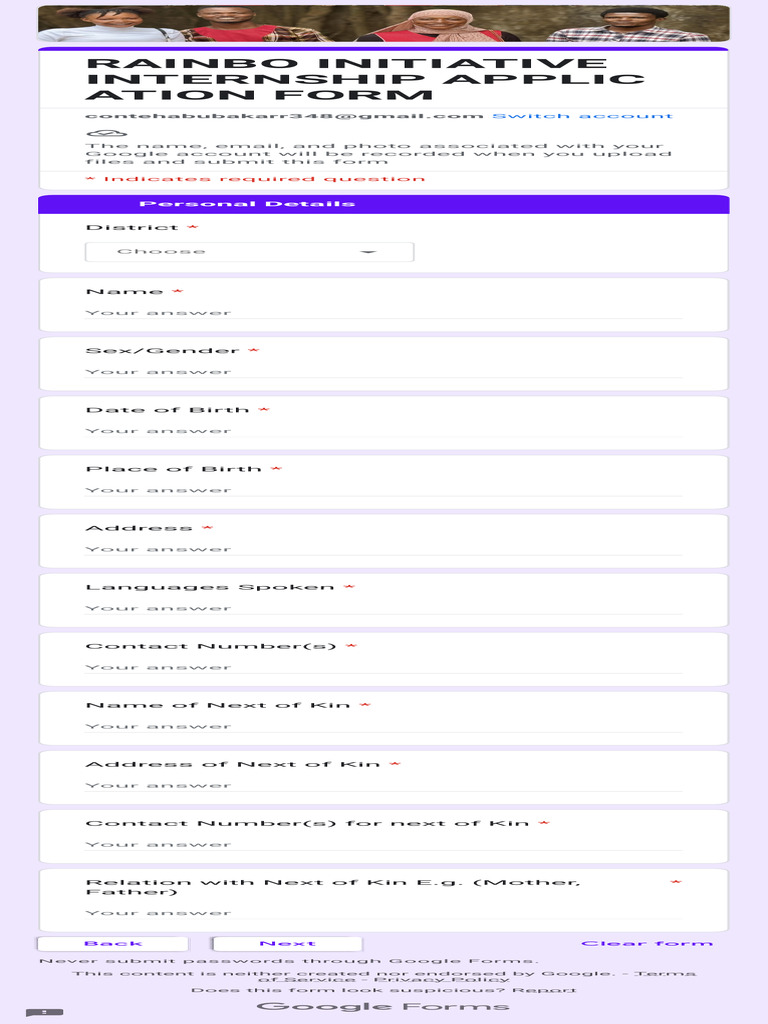 Rainbo Initiative Internship Application Form | PDF