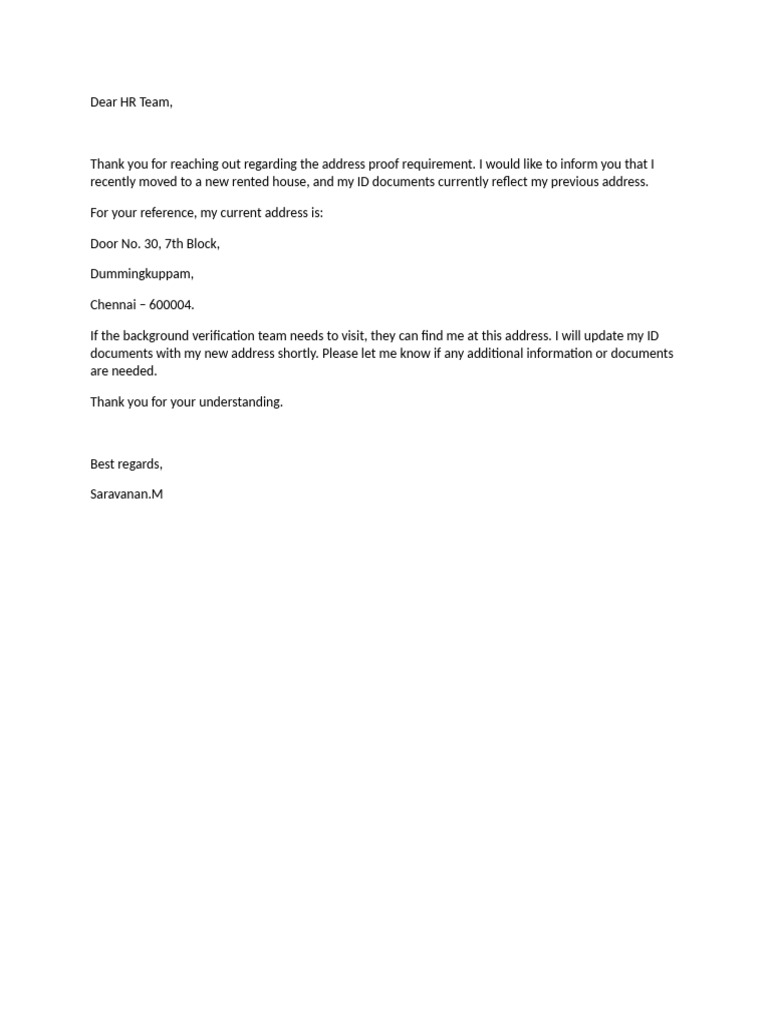 Address Update for HR Verification | PDF