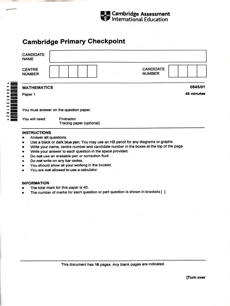 Cambridge Mock Exam Mathematics Paper 1 | PDF