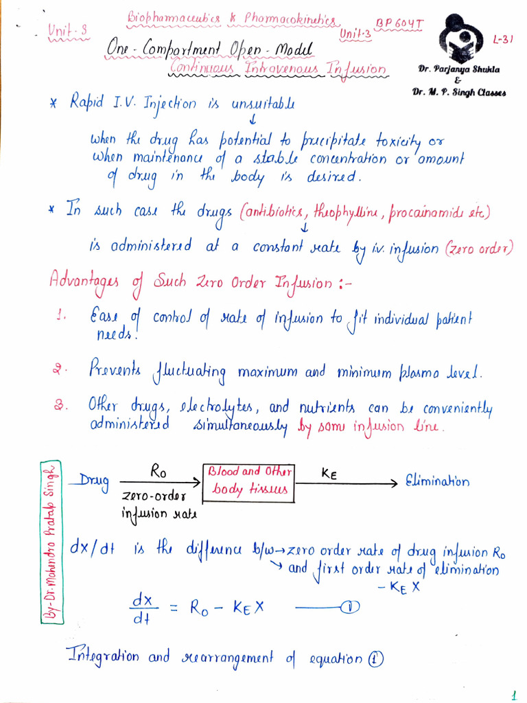 One Compartment IV Infusion Model | PDF | Clinical Medicine | Injection ...
