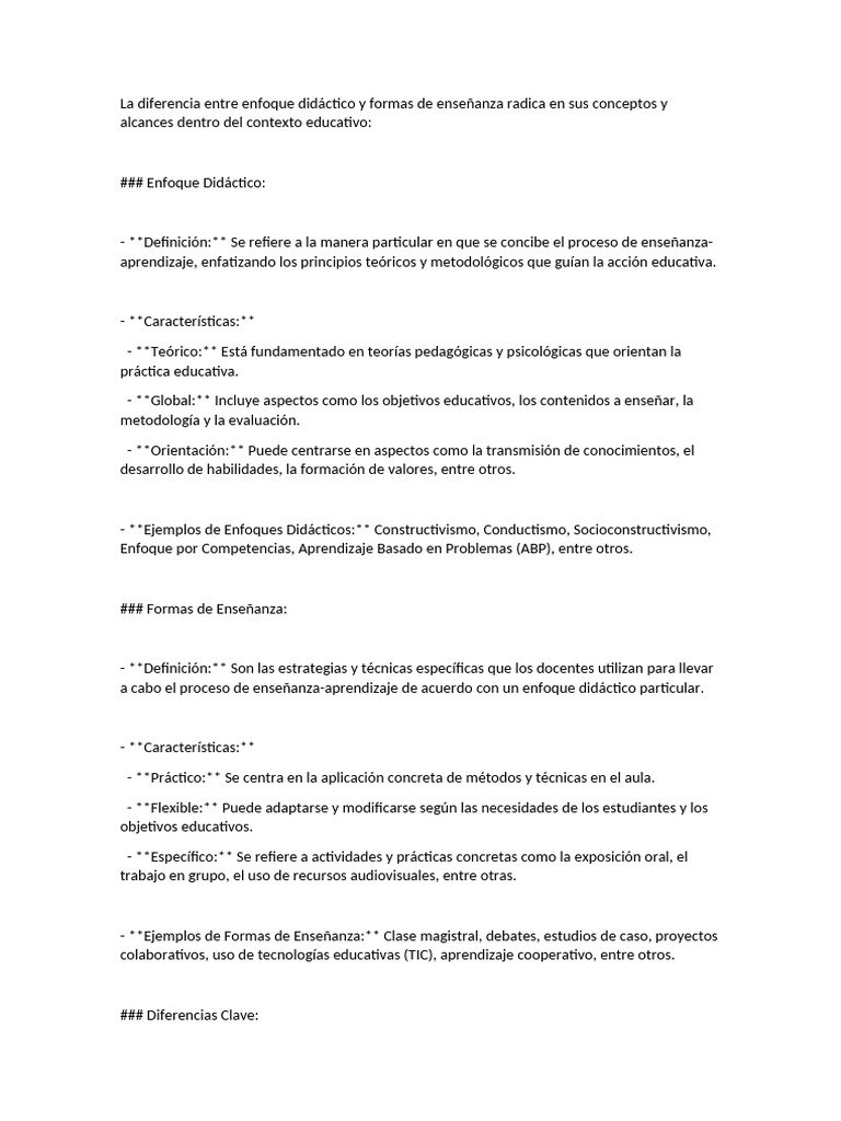 Enfoque Didáctico y Formas de Enseñanza | PDF | Enseñando | Aprendizaje