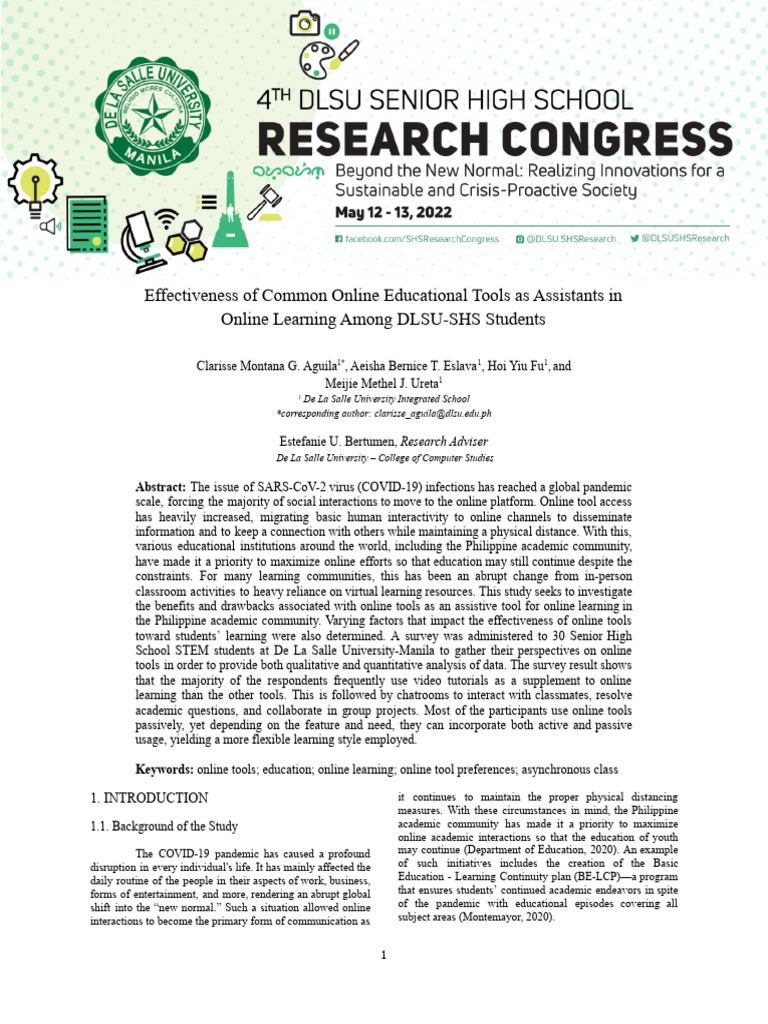 Online Learning Tools for DLSU-SHS Students | PDF | Survey Methodology ...