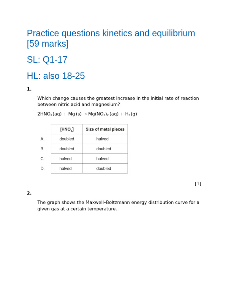 Kinetics and Equilibrium Practice Test | PDF | Chemical Reactions ...