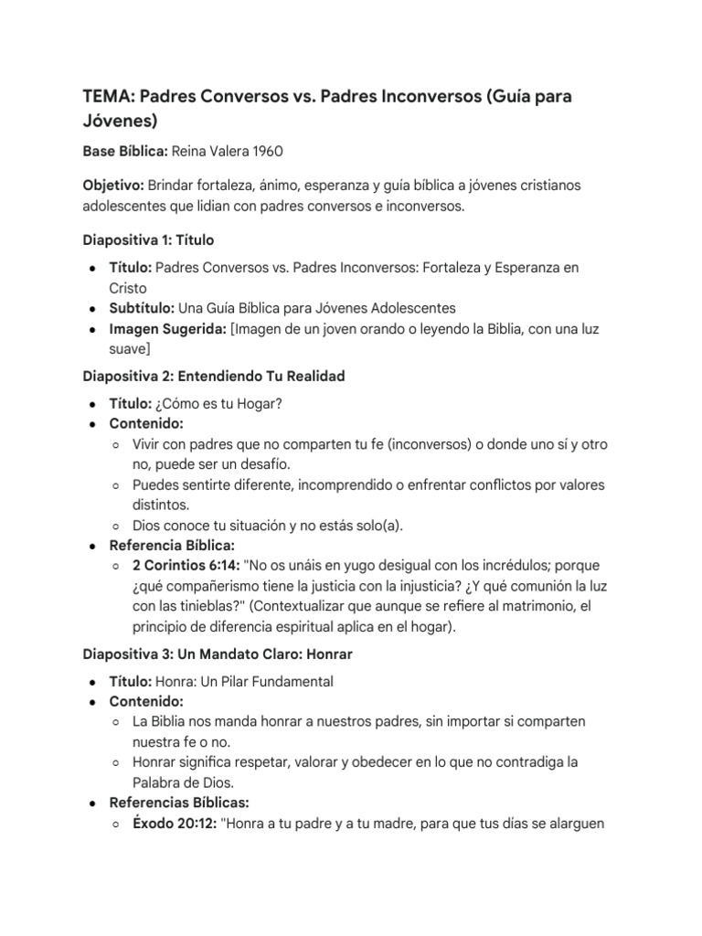 Informe - Padres Conversos vs. Inconversos (Guía para Jóvenes) | PDF ...