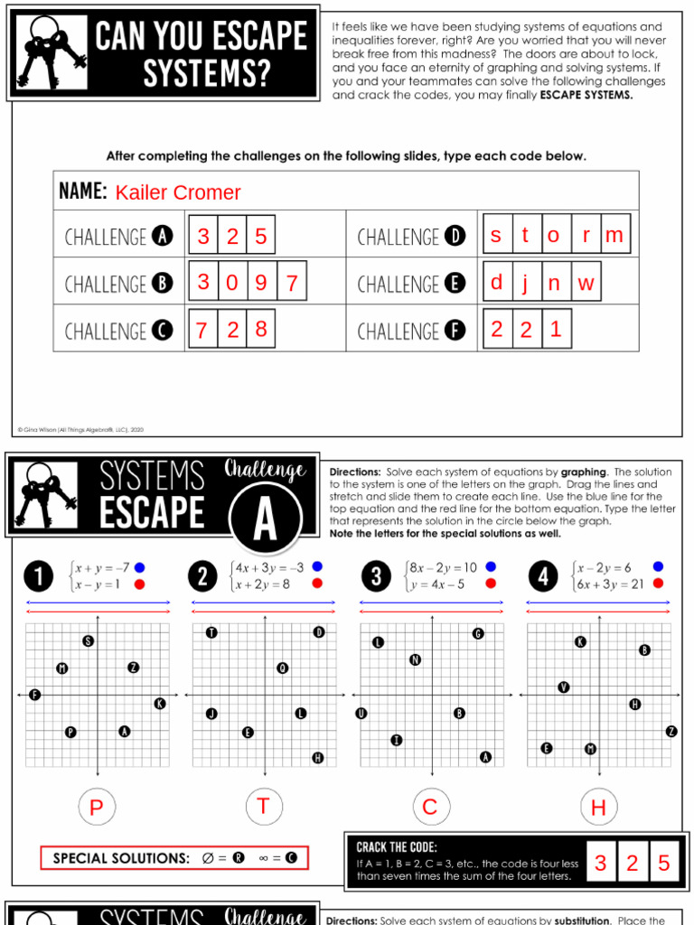 (Escape Room!) Systems of Equations & Inequalities Escape Room Activity ...
